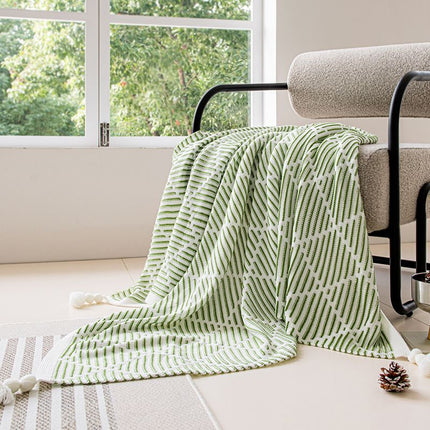 Jade Green New Diamond Weave Long Shawl 70 x 230cm Acrylic Breathable Nap Layer with Corner Pom Tassels for Balcony Chair & Guest Room Xmas Amazing Shopping