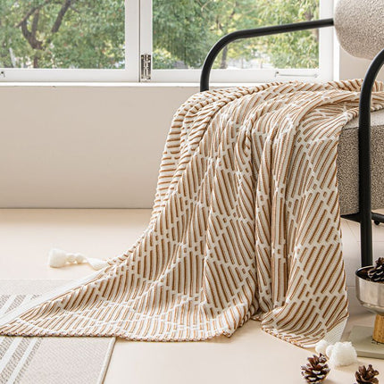 70x260cm Camel New Diamond Jacquard Knit Blanket Long Bed End Runner Airy Acrylic Spring Sofa Wrap with Tassel Ends for Lounge Amazing Shopping