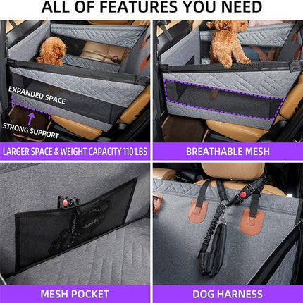 Single Seat Car Pet Mat for Back Row, Hardened Base Mesh Dog Basket, Waterproof Dirt Resistant Pet Car Seat Cover, Grey Large Size, Christmas Halloween Pet Owner Gift