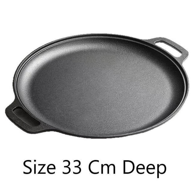 Deepened Double Handle Cast Iron Griddle, Thick Uncoated Iron Pan for Family BBQ & Indoor Cooking, 33cm Deep Griddle, Even Heat Distribution for Steaks & Veggies, Christmas & Halloween Practical Kitchen Gift