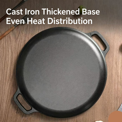 Deepened Double Handle Cast Iron Griddle, Thick Uncoated Iron Pan for Family BBQ & Indoor Cooking, 33cm Deep Griddle, Even Heat Distribution for Steaks & Veggies, Christmas & Halloween Practical Kitchen Gift