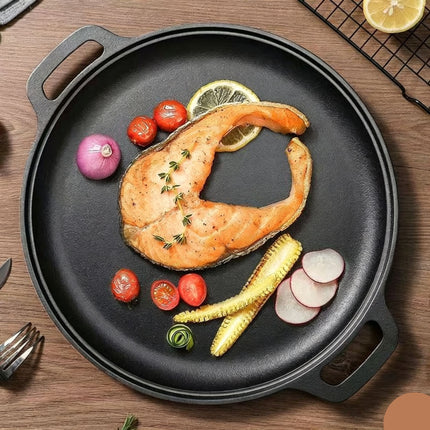 Large Double Handle Cast Iron Griddle Plate, Uncoated Thick Iron Pan for Big Batch Steak & BBQ Cooking, 42cm Griddle, Indoor & Outdoor Use, Christmas & Halloween Holiday Cookware Gift Amazing Shopping