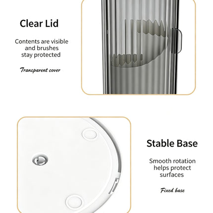Rotating Birdcage Desk & Vanity Organiser, Dustproof Divided Storage Holder for Cosmetics, Skincare, Stationery, Toothbrushes & Cutlery, Transparent White, Christmas & Halloween Household Gift