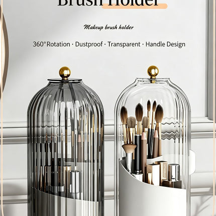 Rotating Birdcage Multi-use Storage Caddy, Dustproof Divided Organiser for Cosmetics, Cutlery, Toothbrushes & Stationery, Transparent White, 2 Pack, Christmas & Halloween Housewarming Gift