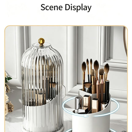 Rotating Birdcage Multi-use Storage Caddy, Dustproof Divided Organiser for Cosmetics, Cutlery, Toothbrushes & Stationery, Transparent White, 2 Pack, Christmas & Halloween Housewarming Gift