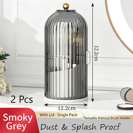Rotatable Birdcage Vanity & Desktop Organiser, Dustproof Compartment Storage for Cosmetics, Stationery, Toothpaste, Knives, Forks & Spoons, Transparent Grey, 2 Pack, Christmas & Halloween Multi-scene Gift Amazing Shopping