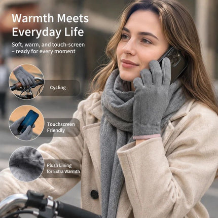 Grey 3 Stripes Women's Fleece Touch Screen Bike Gloves