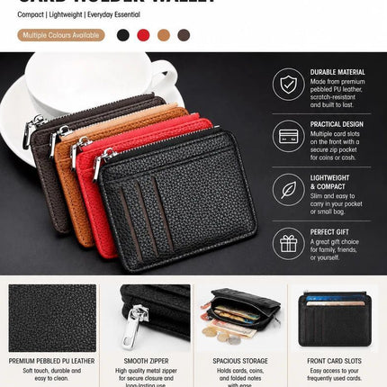Black & Coffee Vertical Card Wallet Set 2Pcs Lychee Texture Multi Slot Coin Purse Kit