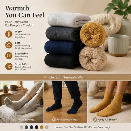 Light Grey Wool Lined Thermal Socks Unisex Thick Terry Winter Socks 3 Pairs