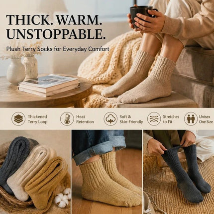 Mixed Colour Winter Wool Terry Socks Unisex Loose Cuff Thermal Socks 8 Pairs