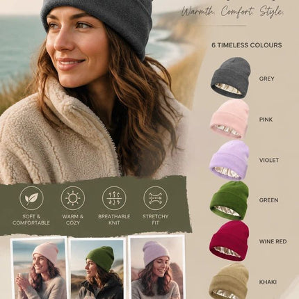 Grey Knitted Beanie Soft Warm Solid Color Winter Hat 1Pc