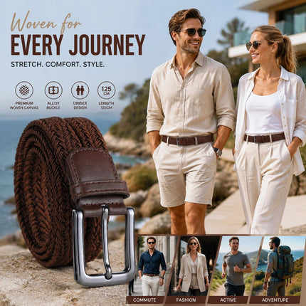 Coffee Stretch Canvas Waist Belt 125cm Adjustable Elastic Golf Strap for Men Women