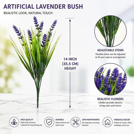 Purple 7 Stem Artificial Lavender Spring Grass Fake Flower Arrangement 9 Pack