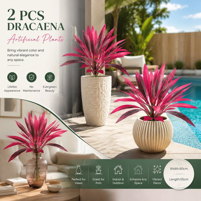 Purple Artificial Dracaena Fragrans Plant Home Patio Decor Set of 2