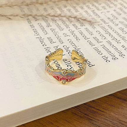 Fashion Enamel Drip‑Paint Open Ring | Holiday Matching Accessory | Light‑Luxury Versatile Women Statement Ring