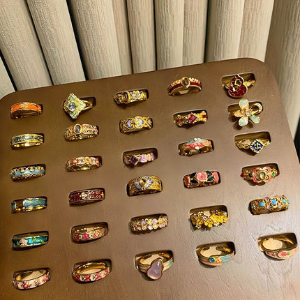 Fashion Enamel Drip‑Paint Open Ring | Holiday Matching Accessory | Light‑Luxury Versatile Women Statement Ring