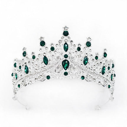 Emerald Green Crystal Embellished Silver Tiara Crown Hairband for Bride-to-Be Photoshoot Halloween Gift 1pc