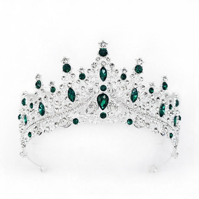 Emerald Green Crystal Embellished Silver Tiara Crown Hairband for Bride-to-Be Photoshoot Halloween Gift 1pc Amazing Shopping