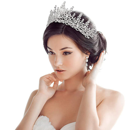 Emerald Green Crystal Embellished Silver Tiara Crown Hairband for Bride-to-Be Photoshoot Halloween Gift 1pc