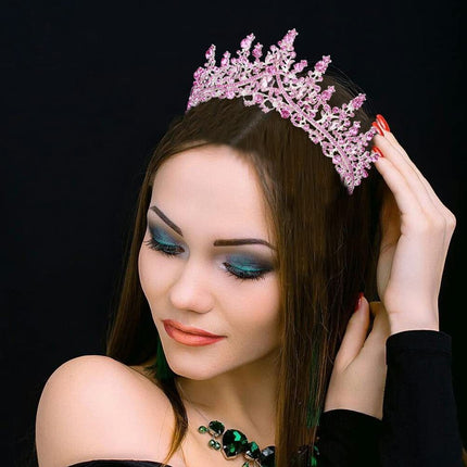 Emerald Green Crystal Embellished Silver Tiara Crown Hairband for Bride-to-Be Photoshoot Halloween Gift 1pc