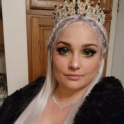 Emerald Green Crystal Embellished Silver Tiara Crown Hairband for Bride-to-Be Photoshoot Halloween Gift 1pc