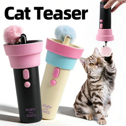 Electric Cat Fishing Wand Toy: One-Button Launch with Spring Retraction, the Perfect Stress-Relief Toy for Human-Pet Interaction/Blue head [gift battery *2+ replacement head *2+ screwdriver