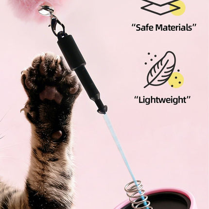 Electric Cat Fishing Wand Toy: One-Button Launch with Spring Retraction, the Perfect Stress-Relief Toy for Human-Pet Interaction/Blue head [gift battery *2+ replacement head *2+ screwdriver