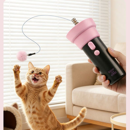 Electric Cat Fishing Wand Toy: One-Button Launch with Spring Retraction, the Perfect Stress-Relief Toy for Human-Pet Interaction/Blue head [gift battery *2+ replacement head *2+ screwdriver