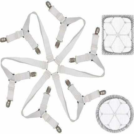 Adjustable Bed Sheet Fastener White, 3, 6, Mattress Sofa Cushion Bed Sheet Fasteners Sided Bedding Sheet Straps Way Elastic Bed Sheet Fastener