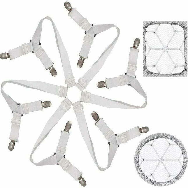 Adjustable Bed Sheet Fastener White, 3, 6, Mattress Sofa Cushion Bed Sheet Fasteners Sided Bedding Sheet Straps Way Elastic Bed Sheet Fastener
