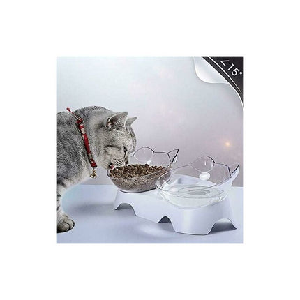 Double Cat Bowls, Orthopedic Pet Bowl Anti-vomiting, Cat Food Bowl Water Bowl Dog Bowl, Angled Cat Bowl Protects the Spine, 15° Inclined Bowl