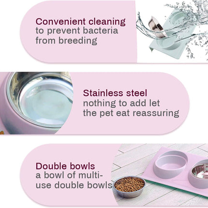 Cat food bowl, double cat food bowl, stainless steel cat bowl, non-slip, cat food bowls, stainless steel cat bowl set, cat food bowl