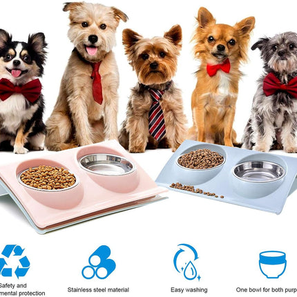 Cat food bowl, double cat food bowl, stainless steel cat bowl, non-slip, cat food bowls, stainless steel cat bowl set, cat food bowl