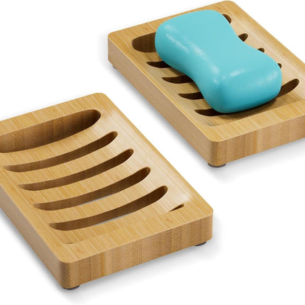 2 Piece Bamboo Soap Holder Set Square