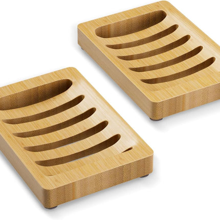2 Piece Bamboo Soap Holder Set Square