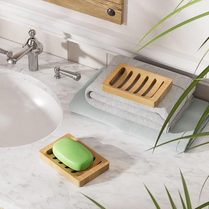 2 Piece Bamboo Soap Holder Set Square