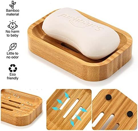 Pack of 2 Bamboo Soap Dish Holder, Natural Wood Soap Tray for Bathroom Kitchen Shower Sink Sponge Storage, Rectangular Amazing Shopping
