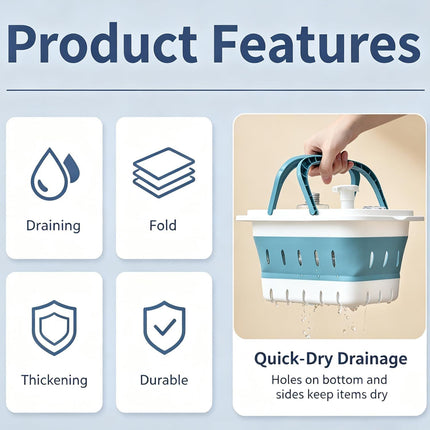 1 Pack Portable Folding Plastic Shower Caddy with Handle, Perforated Travel Organizer Basket for Bathroom, Bedroom, Dorm, Camping and RV, Blue Amazing Shopping