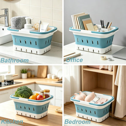 1 Pack Portable Folding Plastic Shower Caddy with Handle, Perforated Travel Organizer Basket for Bathroom, Bedroom, Dorm, Camping and RV, Blue Amazing Shopping