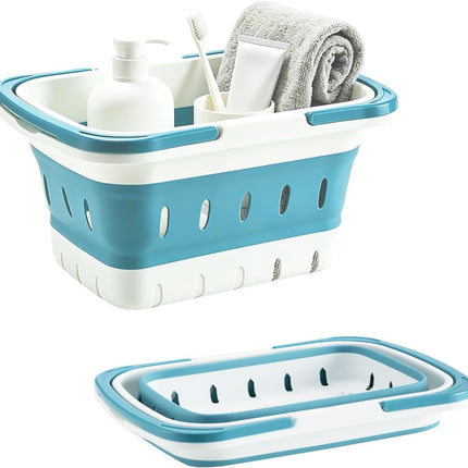1 Pack Portable Folding Plastic Shower Caddy with Handle, Perforated Travel Organizer Basket for Bathroom, Bedroom, Dorm, Camping and RV, Blue Amazing Shopping