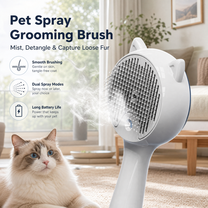 Pink Pet Spray Grooming Brush for Cats and Dogs, Rechargeable Self Cleaning Slicker Brush with Fine Mist, 30ml Water Tank, 500mAh Battery, One Click Fur Release, Type-C Charging