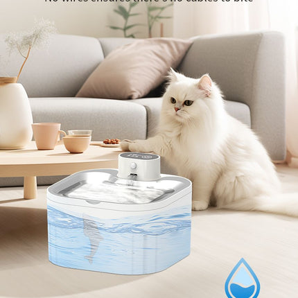 U7 Cat Water Fountain Waterer 3L/101oz, Wireless & USB Rechargeable Pet Water Fountain with 304 Stainless Steel Lid, Smart Infrared Motion Sensor Automatic Pet Water Dispenser, Ultra Quiet Pump, Detachable Easy Clean,  4 Filters Included