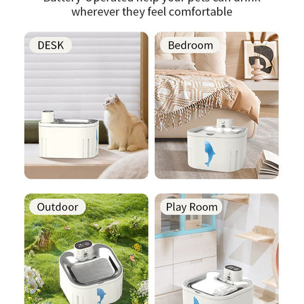 U7 Cat Water Fountain Waterer 3L/101oz, Wireless & USB Rechargeable Pet Water Fountain with 304 Stainless Steel Lid, Smart Infrared Motion Sensor Automatic Pet Water Dispenser, Ultra Quiet Pump, Detachable Easy Clean