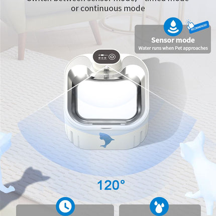 U7 Cat Water Fountain Waterer 3L/101oz, Wireless & USB Rechargeable Pet Water Fountain with 304 Stainless Steel Lid, Smart Infrared Motion Sensor Automatic Pet Water Dispenser, Ultra Quiet Pump, Detachable Easy Clean