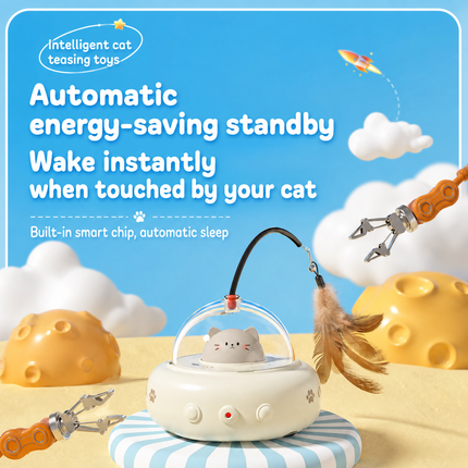 Pink Smart Cat Teaser Toy Rechargeable Interactive Cat Toy with Red Dot Light, Feather Wand, Obstacle Avoidance, Touch Wake-Up, Auto Standby, Soft Rubber Wheels, Cute Cat Design for Indoor Cats