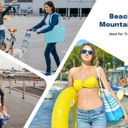 Waterproof Hexagon Mesh Beach Bag - Large Capacity Travel Storage Tote for Swimwear Towel Sunglasses - Light Blue Medium 37x32x13cm