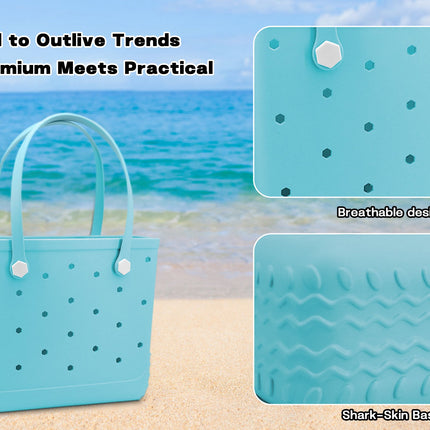 Waterproof Hexagon Mesh Beach Bag - Large Capacity Travel Storage Tote for Swimwear Towel Sunglasses - Light Blue Medium 37x32x13cm