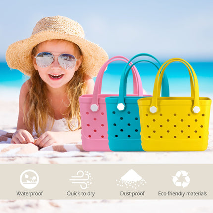 Waterproof Hexagon Mesh Beach Bag - Large Capacity Travel Storage Tote for Swimwear Towel Sunglasses - Lake Blue Small 28x21x11cm