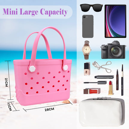 Waterproof Hexagon Mesh Beach Bag - Large Capacity Travel Storage Tote for Swimwear Towel Sunglasses - Pink Small 28x21x11cm