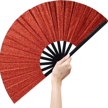 Line Dance Popping Fan,13 Inches Clacking Fans for Line Dancing,Boots on The Ground Hand Fan,Popping Fans for Line Dancing,Music Festivals,Carnival,Disco, Party (Red Glitter)